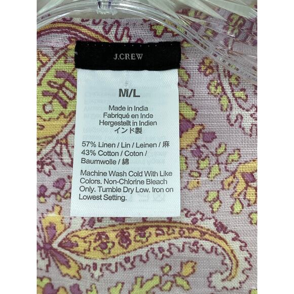 J Crew Lightweight Linen Beach Poncho Sz M/L Pink Paisley Tassel Kimono Cover Up - Picture 4 of 8